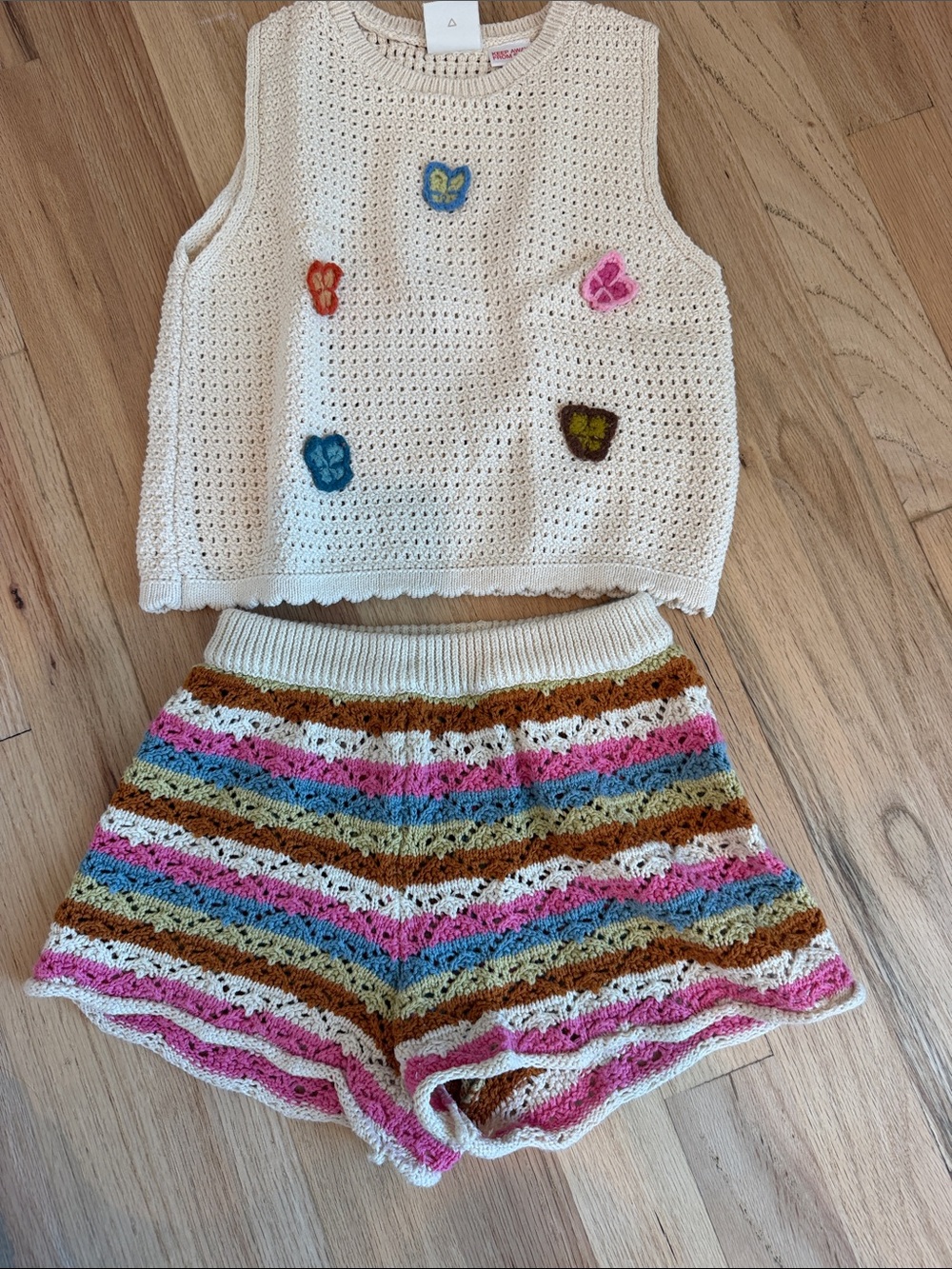 Zara girls Crochet shorts  Stripe Shorts in Pink, Blue, Brown & Cream 5T